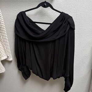 Free People Off the Shoulder Elegant Black Draped Blouse